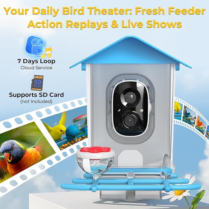 Solar Powered Bird Feeder with Camera: One Full Charge Lasts for Weeks with 6W High Conversion Rate Solar Panel - Continuously Record Over 600 30-S 2K Videos on Backyard/Garden