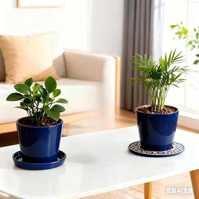 Yukfona Ceramic Plant Saucer Pot Tray 6, 8, 10 Inch Blue, Planter Saucers for Indoors Outdoor, Durable Sturdy Flower Drainage drip Water Tray for Glazed Pots Base