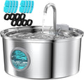 Stainless Steel Cat Fountain - 108oz/3.2L Pet Fountain for Cats Indoor - Quiet - Contains 8 Filters + 8 Sponges