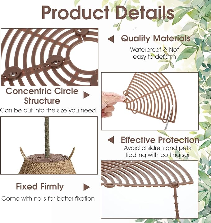Nogeqi 2pcs 7.5/11.8 Inch Plants Covers Soil,Plant Pot Grid,Plastic Plant Covers from Animals with Ground Nails,Keep Dog and Cat Out of Potted for Indoor Plants(Large Small)