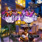 Weepong Outdoor Solar Lights 2 Pack, Solar Garden Lights with 18 Butterflies Decoration Outdoor Lamps, Waterproof Butterfly Flower Lights for Patio Yard Lawn Garden Decor, Gifts for Mom Women