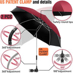 2 PACK Beach Umbrella with Clamp, 360 ° Adjustable Umbrellas for Chair, UPF50+ Umbrella for Beach Chair, Patio Chair, Wheelchair, Camping Chair, Golf Carts (Chair Not Included)