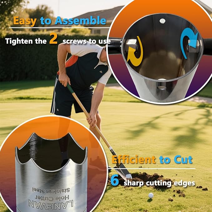 Stainless Steels Golf Hole Cutter for Putting Green Practice, 4Inch & 6Inch USGA Standard Portable Post Hole Digger for Backyard, Lawn Plugger Tool for Gardening