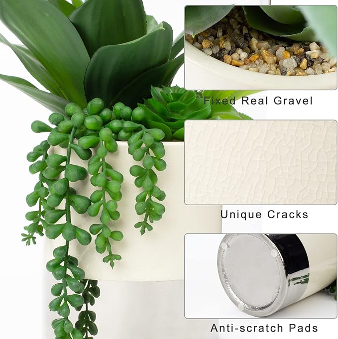 Hollyone Large Artificial Succulents Plants Faux Succulents 12" Fake Succulent Plants in Sliver Ceramic Pot Succulent Plant for Desk Modern Home Living Room Office Table Shelf Decor