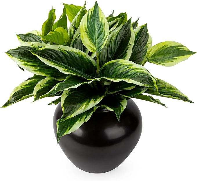 4Pcs 17.7inch Artificial Halcyon Hosta Perennial Plants Faux Green Dieffenbachia Plant Greenery Aesthetic House Plants Outdoor Shrubs Indoor Office Yard UV Resistant Planter Filler