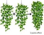 CEWOR 2pcs Fake Hanging Plants for Room Decor, 3.6ft Artificial Ivy Pothos Vine for Wall Living Room Patio Indoor Outdoor Home Shelf Office Decor (No Baskets)