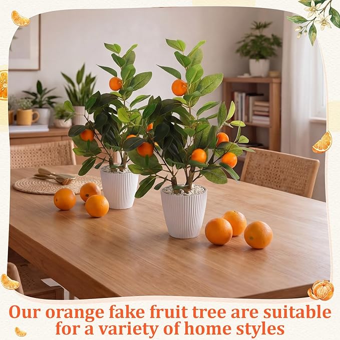 Suncalla 4 Pack Artificial Orange Potted Plants 19.7 Inches Fake Orange Tree Simulation Realistic Fruit Plant with Pot Faux Tree Indoor Decoration for Home Office Living Room Table Desk