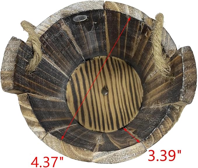 MY MIRONEY 20 OZ Plant Pots, Vintage Wooden Barrel Planter - Solid Rustic Garden Flower Pot with Metal Handles & Frame for Indoor Planter, Office Home Decor, Garden Home Plants, 5.12" x 3.82"