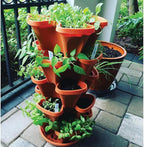 Vertical Garden Planter 4 Tier Stackable System 16 Plants, Space Saving Herb, Strawberry & Food Crop Planter with Center Support Hole for Indoor Outdoor Gardening (4, Terracotta, Small)