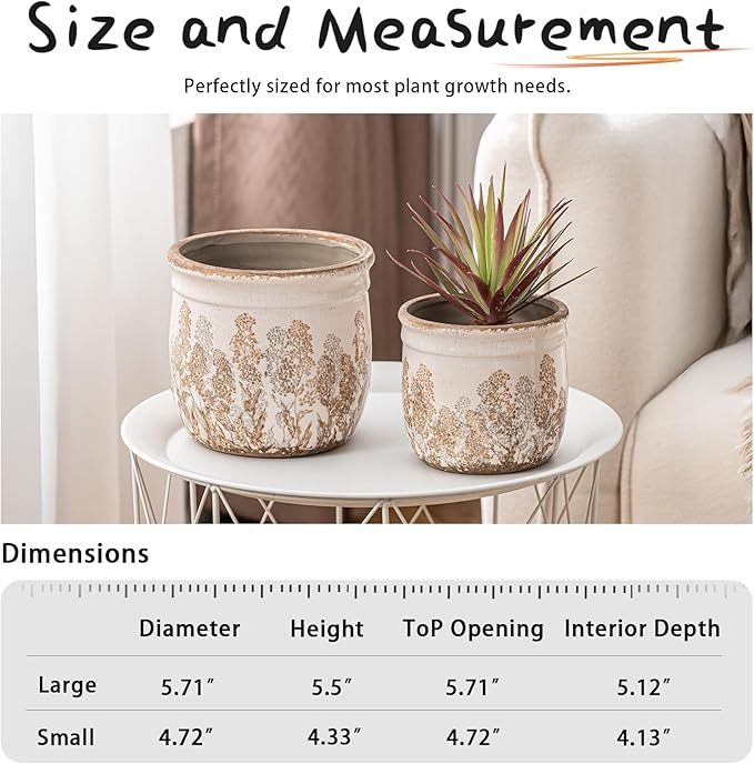 SURE YUESI for Mom from Daughter or Son, Set of 2 Ceramic Planters 4.7” & 5.7”, Vintage Brown Rustic Flower Pots Without Drainage Hole, Decorative Indoor Plant Pots for Home Decor, Living Room