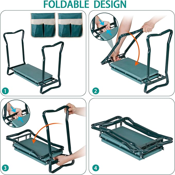 SUPER DEAL Folding Garden Kneeler and Seat with 2 Free Tool Pouches - EVA Foam Pad Protects Your Knees - Sturdy and Lightweight