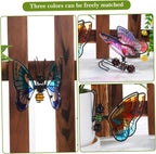 HANABASS 3Pcs Stained Glass Butterfly Plant Pot Hugger Decor - Metal Hanging Flower Planter Ornaments - Outdoor Garden Figurine Art for Potted Plants & Herbs