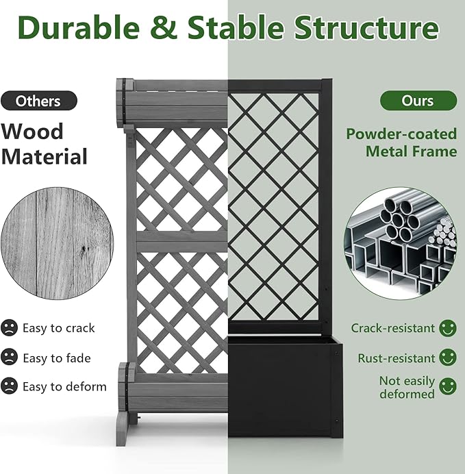 Giantex Set of 2 Raised Garden Bed with Trellis, 44" Metal Vertical Planter with Garden Trellis, Diamond Lattice for Vine Plant Flower Climbing, Indoor & Outdoor Use for Yard Garden Balcony
