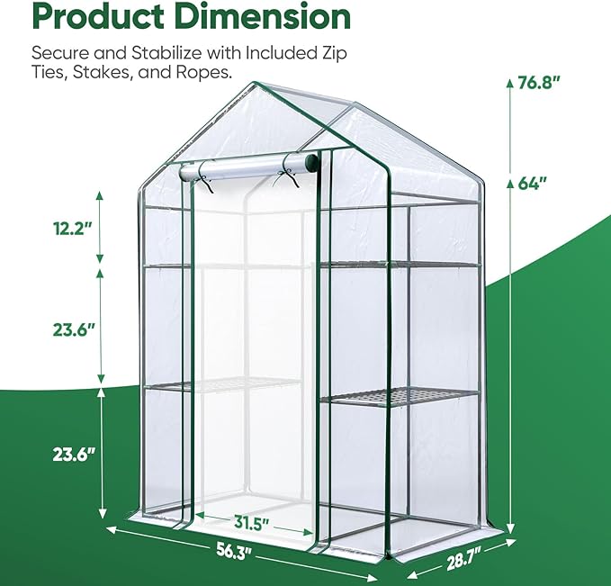 Quictent Essential Walk-in Greenhouse for Outdoors, 56x29x77 inch Portable 3-Tier 4-Shelf Garden Hot House Kit with Plastic Cover for Winter Seed Starting Plant Protection Backyard Patio, Clear