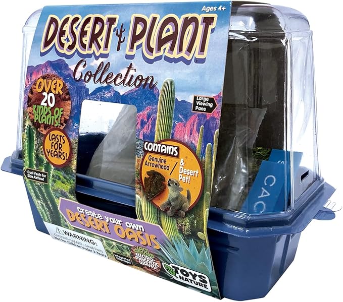 Toys By Nature Miniature Worlds Desert Oasis Succulent Terrarium Starter Kit - Complete Supplies for Fast Growth Rate! Fun & Easy Setup for Indoor Miniature Garden (Desert Plant Collection)