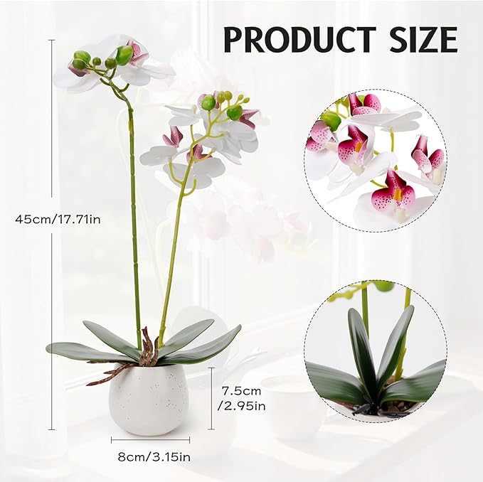 Fake Orchid in Vase Artificial Orchids That Look Real with Pot Artificial Flowers for Home Decor (White)