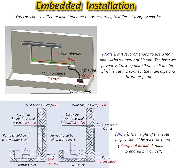 Waterfall Spillway Kit with Flexible Tube & Connectors for Koi Pond Water Features - Bottom Inlet Design, 80CM Length for Efficient Overflow Management