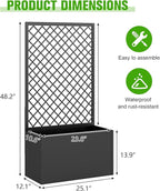 MOTION 2 Pcs Outdoor Raised Garden Bed with Trellis - Free Standing Planter for Hanging Flower Baskets Lattice Planter Boxes, Black