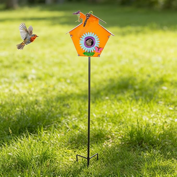 DREAMSOUL 37" Bird Houses for Outside, Hanging Bird House with 3D Design Metal Birdhouse Pole for Patio Yard Garden