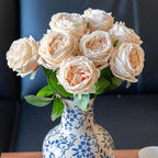 DUYONE Fake Flowers for Decoration Home Decor Artificial Flowers Austin Rose Peony Latex Fake Flower Living Room Decoration Vivid Pink Roses Peonies (Champagne 4pcs)