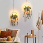 Comtelek 2pcs Artificial Hanging Plants with Lights Fake Succulents Plant in Pot Boho Wall Decor Fake String of Pearls with Lanyard for Bathroom Living Room Home Balcony Ceiling (White)