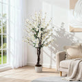 Garvee 4FT Artificial Wintersweet Tree in Pot, Fake Potted Flower Trees with Lifelike Plum Blossom, Decorative Evergreen Flowers Plants Indoor, for Home Living Room Outdoor Office Decor