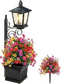 Solar Pathway Lights with Planter, 2-in-1 Outdoor Solar Lamp Post Light with Planter and Artificial Flowers, 27/35inch Outdoor Planters with Lights for Lawn, Patio, Yard & Pathway Decor (27in(Small)