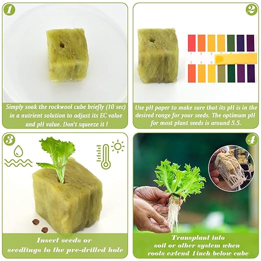 Halatool 1.5 Inch Rockwool Cubes Garden Rock Wool Grow Cubes Starter Plugs for Hydroponics Soilless Cultivation Seedlings Cuttings Clone Plants Germination Start (2 Sheets, 98 Plugs in Total)