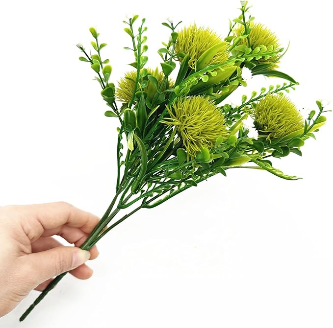 PASYOU Artificial Dandelion Flowers, Fake Dandelions Plastic Plants Faux Realistic Plant for Outdoor Indoor Home Garden Kitchen Bedroom Wedding Party Vase Planter Filler DIY Decorations Green 4 Pack