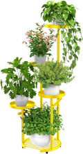 TOSKING 5-Tier Metal Plant Stand, Anti-Tip Round Base for Pots, Child & Pet Friendly, Space Saving Corner Shelf Flower Pot for Indoor Outdoor Use, Living Room Balcony Garden Patio Bedroom (Yellow, 38in)
