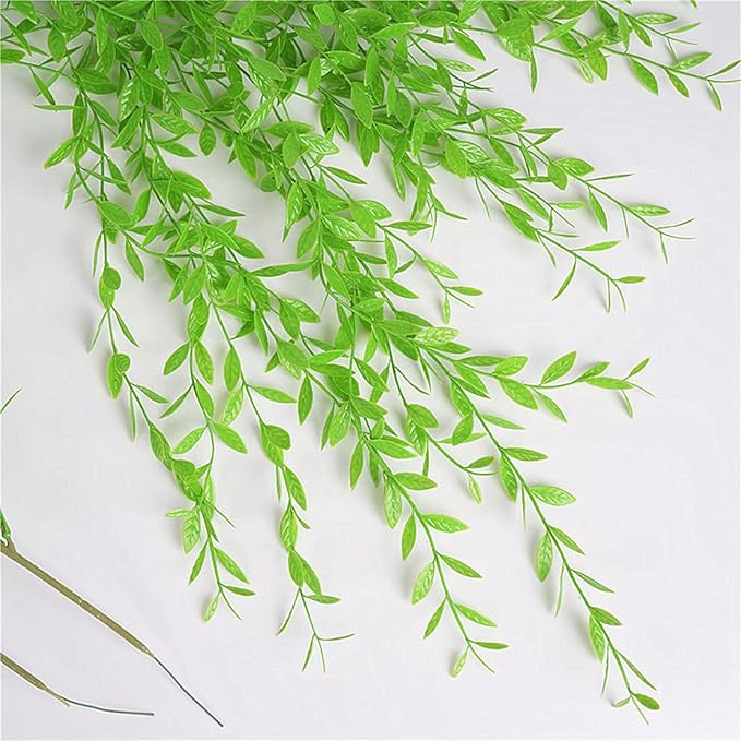 PASYOU Artificial Hanging Vines, Fake Simulation Weeping Willow Plants Decor Greenery Leaves Ivy for Wedding Indoor Outdoor Home Garden Balcony Patio Planter Filler DIY Decoration - Green 10 Pack