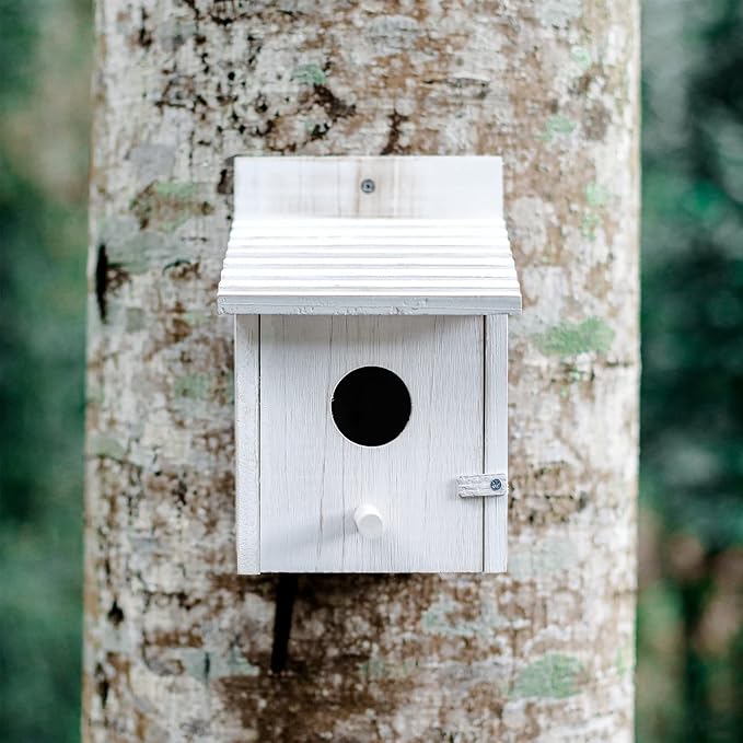 NATUREYLWL Wooden Bird House for Outside with Perch - Weatherproof Hanging Birdhouse for Finches, Bluebirds, Cardinals - Outdoor Garden Birdhouse with Easy Clean Design