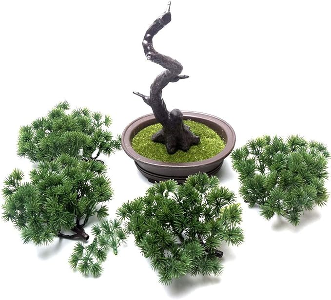 KOET Artificial Bonsai Pine Tree, 11Inch Faux Potted Plant Desk Display Fake Tree Pot Ornaments, Japanese Cedar Bonsai Plant for Home, Office Decoration