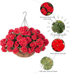 INSPRING Geraniums Artificial Flowers Hanging Basket for Outdoors Outside Spring Decoration, 8 Bundles Silk Flowers Fake Plants Look Real UV Resistant for Porch Home Patio Balcony Yard, Red