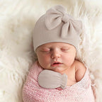 BQUBO Newborn Baby Girls Hats Mittens Set Hospital Hat Beanie Infant Bow Hats Baby Cotton Gloves for 0-6 Months