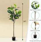 Artificial Fiddle Leaf Fig Tree, 5FT Faux Ficus Lyrata Plant Tall Fake Tree for Home Decor Artificial Tree for Indoor Office Living Room (Fiddle Leaf Fig Tree, 5 FT)