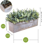 Winlyn 14" Artificial Eucalyptus in Rustic Rectangular Wooden Planter Box Faux Potted Eucalyptus Plant Greenery Arrangement for Home Wedding Dining Table Centerpiece Farmhouse Mantel Shelf Décor