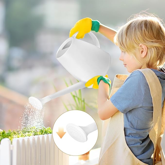 Watering Can - for Indoor and Outdoor House Plant Garden - with Long Spout - 1/2 Gallon - White