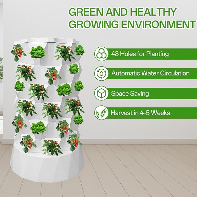 Hydroponic Tower, 14-Layer Hydroponics Growing System Kit with 70 Slots, Vertical Garden System with 20L Water Tank and Pump for Indoor Outdoor Home, Balcony & Patio (48 Slots)