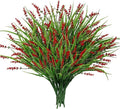 24 Bundles Artificial Plants Flowers Outdoor, Faux Lavender Flowers Fake Monkey Grass UV Resistant Plastic Plant for Porch Garden Patio Window Home Decor, Red