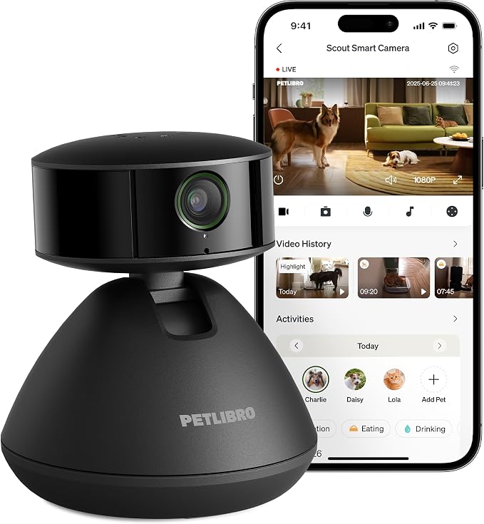 PETLIBRO AI Pet Camera Indoor with Phone App, 360° Auto Tracking Dog Camera for Home Alone Pets, Multi-Pet Recognition, Smart Summaries, AI Activity Detection, 2-Way Audio, Color Night Vision