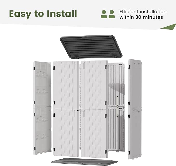 UDPATIO 67 Cu.Ft Resin Outdoor Storage Shed, Patio Plastic Vertical Sheds with Floor, Waterproof Bin Shed Horizontal Storage Cabinet for Patio, Backyards, Garden, Pool, Tool Shed