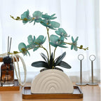 Fake Orchid Plant in White Rainbow Pot, Artificial Silk Phalaenopsis Orchid Flowers for Home Décor, Table Centerpiece, Office Desk (Teal Blue)