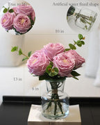 CHASMILE Artificial Flowers with Pinkish-Purple Peonies in Vase, Fix Lifelike Fake Flowers in a Vase with Artificial Water, Faux Flower Arrangements for Dining Table Centerpiece Decor