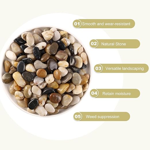 20LB Polished Natural Stone Pebbles for Outdoor Plants with Mixed Colors 1/4-5/8Inch Decorative River Rocks for Planters Small Natural Stone Gravels for Home Decoration