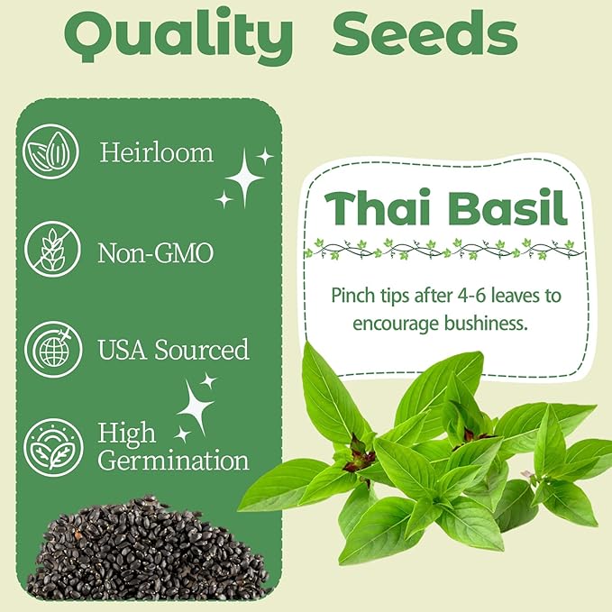 Basil Seed Pods Kit Hydroponic - Refill Herb Pod for All Indoor Herb Garden, 8 Grow Pods with Seeds of Thai Basil & Plant Food, Compatible with All Hydroponics Growing Systems