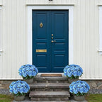 FOTEEWL 8 Bundles Artificial Hydrangea Flowers for Outdoor Decor, Realistic Faux Silk Bouquets Sun-Resistant Fake Plants for Front Door Balcony Farmhouse Garden Home Spring Summer Decor (Blue)