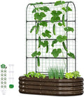2 in 1 Galvanized Raised Garden Bed with 71" H Arch Trellis for Climbing Plants, Outdoor Gardening Planter Box with Climbing Net for Flowers Vegetables Fruits Herbs, Wood Grain