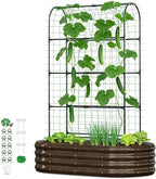 2 in 1 Galvanized Raised Garden Bed with 71" H Arch Trellis for Climbing Plants, Outdoor Gardening Planter Box with Climbing Net for Flowers Vegetables Fruits Herbs, Wood Grain