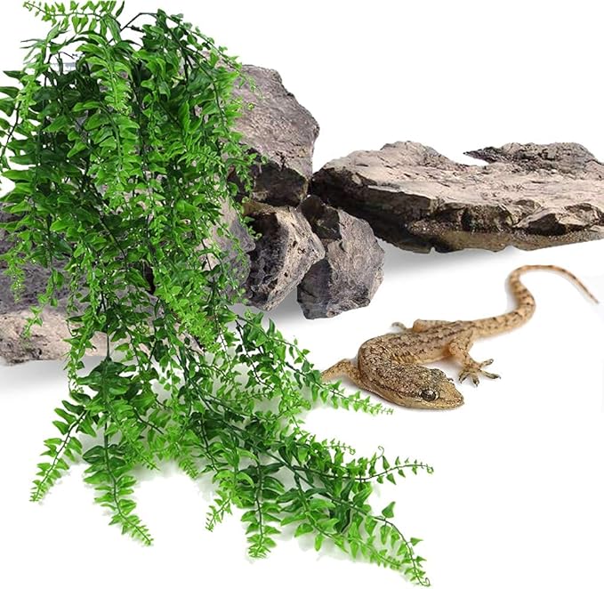 PINVNBY 8 PCS Reptile Plants Terrarium Decor Hanging Fake Vines with Suction Cup Artificial Leaves Bearded Dragon Tank Accessories for Lizards Geckos Snake Hermit Crab
